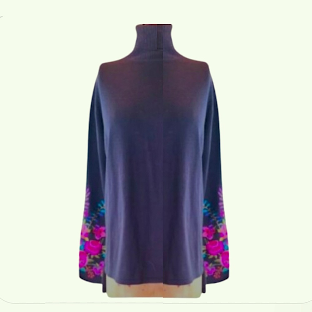 Black Bell sleeve sweater turtle neck black embroidered sleeves med wome…